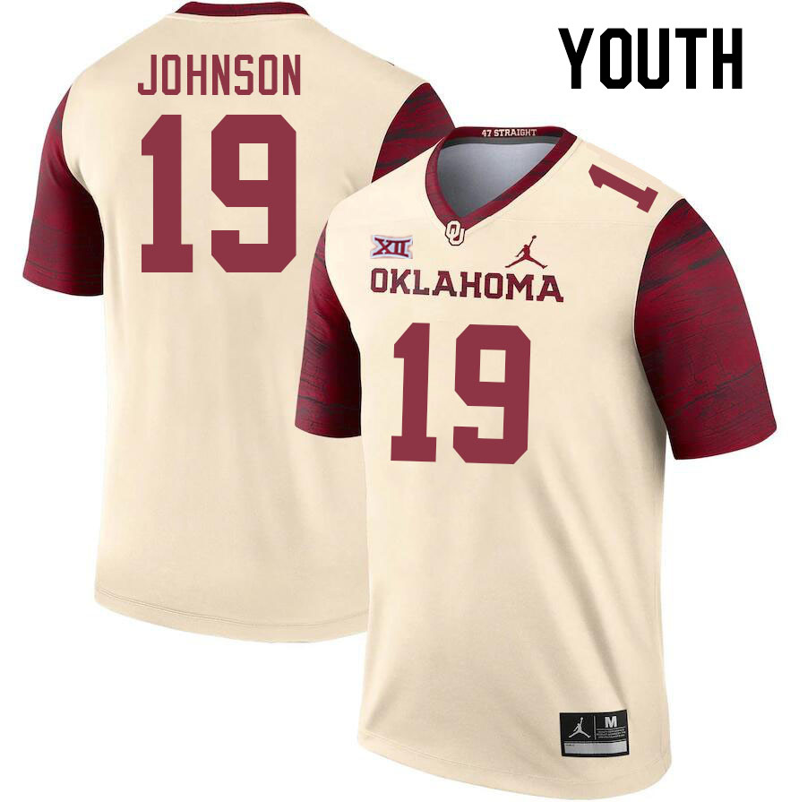 Youth #19 Jacobe Johnson Oklahoma Sooners College Football Jerseys Stitched Sale-Cream - Click Image to Close